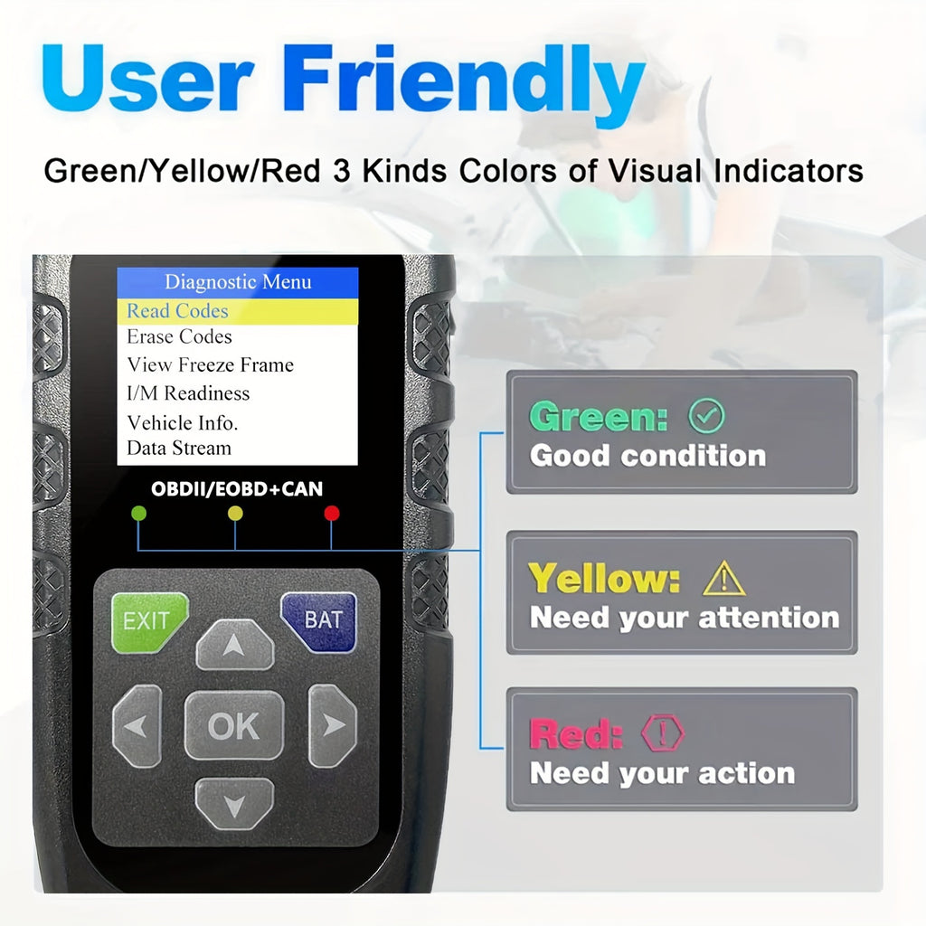 V119 OBD2 Scanner Car Diagnostic Code Reader with Voltage Test, USB-Powered Engine Fault Scan Tool, EOBD CAN Diagnostic for OBDII Vehicles, 13 Language Support, Non-Wireless, ≤36V Operation