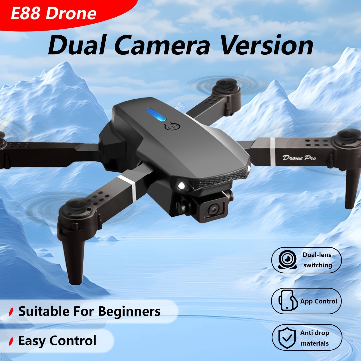 E88 Pro Dual Camera Foldable Drone - Easy One-Key Takeoff & Landing, USB Rechargeable Quadcopter for Beginners & Hobbyists, Perfect Gift for Halloween, Christmas & New Year