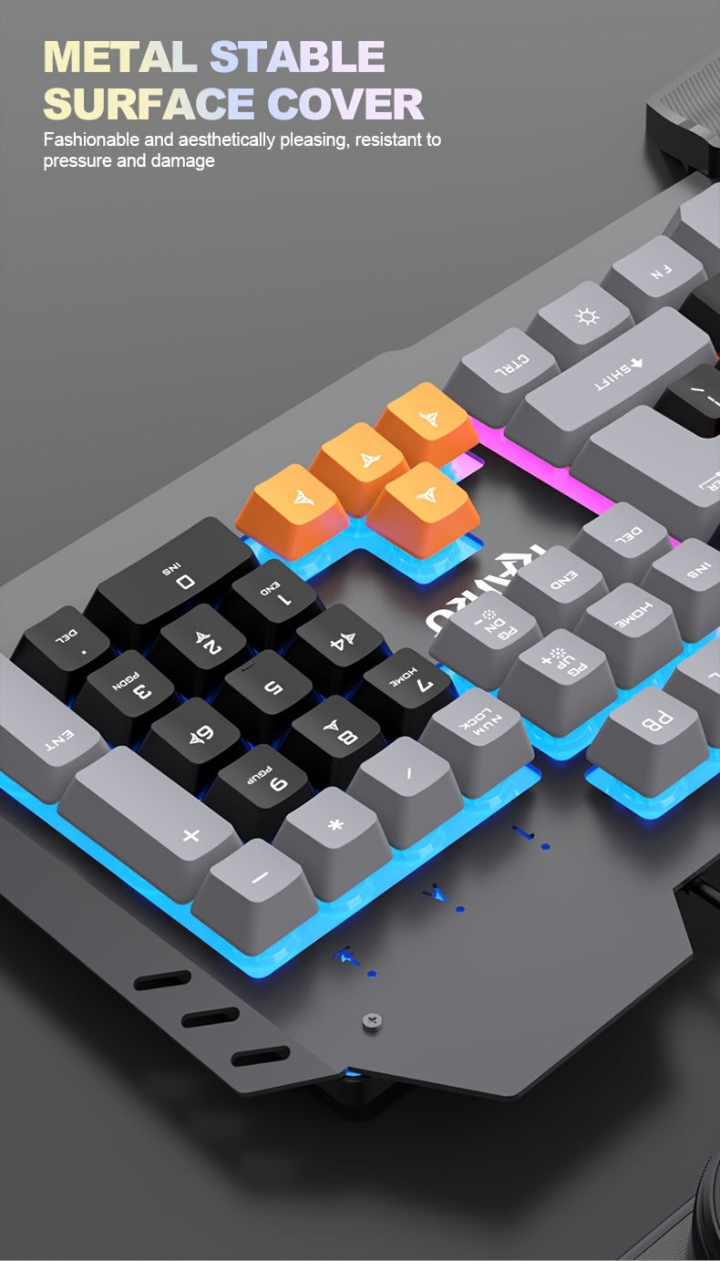 Three Colors Block Wired Keyboard And Mouse Set, Gaming Mechanical Wired Keyboard And Mouse Set Optical Backlit Gaming Keyboard Set For Gaming/Office/Laptop