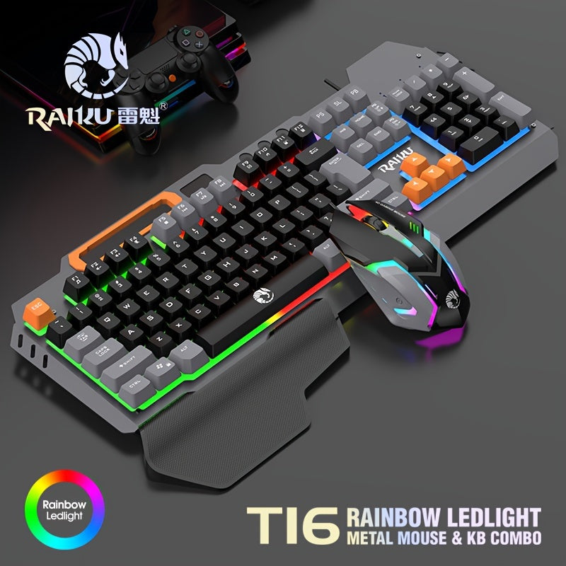 Three Colors Block Wired Keyboard And Mouse Set, Gaming Mechanical Wired Keyboard And Mouse Set Optical Backlit Gaming Keyboard Set For Gaming/Office/Laptop