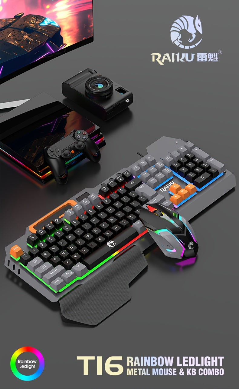 Three Colors Block Wired Keyboard And Mouse Set, Gaming Mechanical Wired Keyboard And Mouse Set Optical Backlit Gaming Keyboard Set For Gaming/Office/Laptop