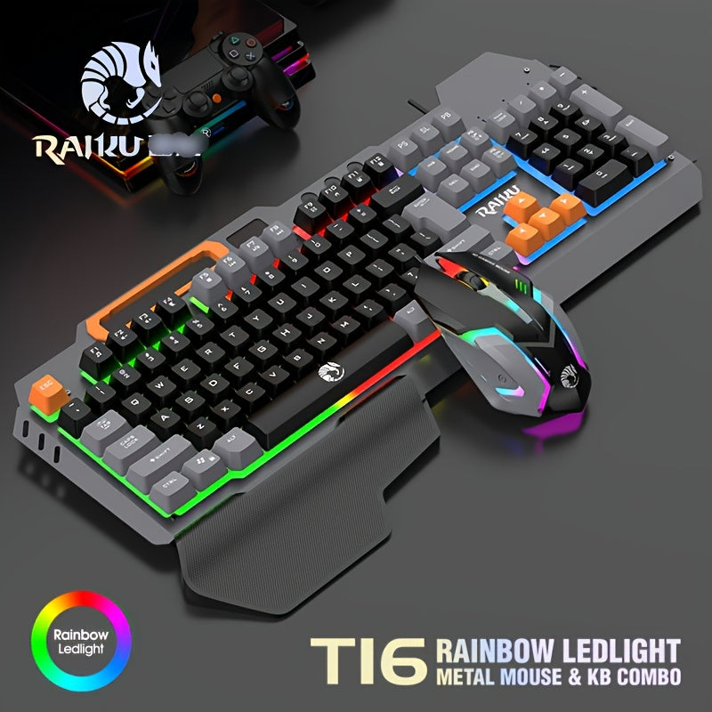 Three Colors Block Wired Keyboard And Mouse Set, Gaming Mechanical Wired Keyboard And Mouse Set Optical Backlit Gaming Keyboard Set For Gaming/Office/Laptop