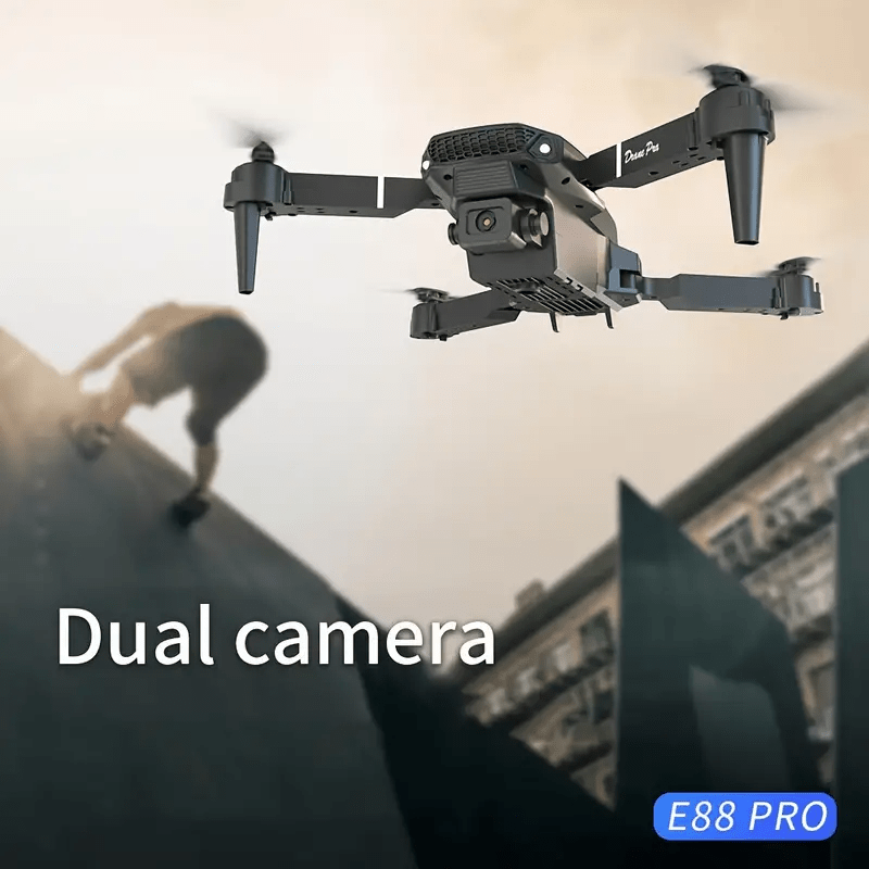 E88 Pro Dual Camera Foldable Drone - Easy One-Key Takeoff & Landing, USB Rechargeable Quadcopter for Beginners & Hobbyists, Perfect Gift for Halloween, Christmas & New Year