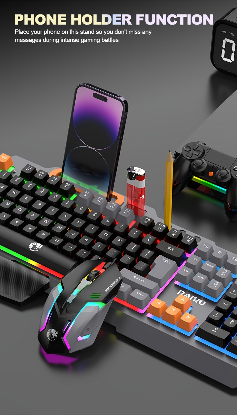 Three Colors Block Wired Keyboard And Mouse Set, Gaming Mechanical Wired Keyboard And Mouse Set Optical Backlit Gaming Keyboard Set For Gaming/Office/Laptop