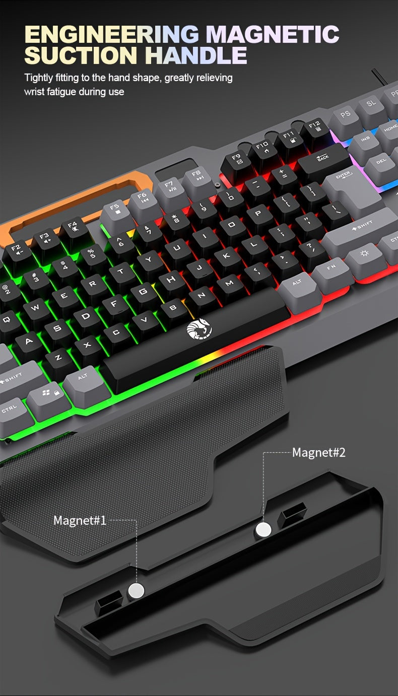 Three Colors Block Wired Keyboard And Mouse Set, Gaming Mechanical Wired Keyboard And Mouse Set Optical Backlit Gaming Keyboard Set For Gaming/Office/Laptop