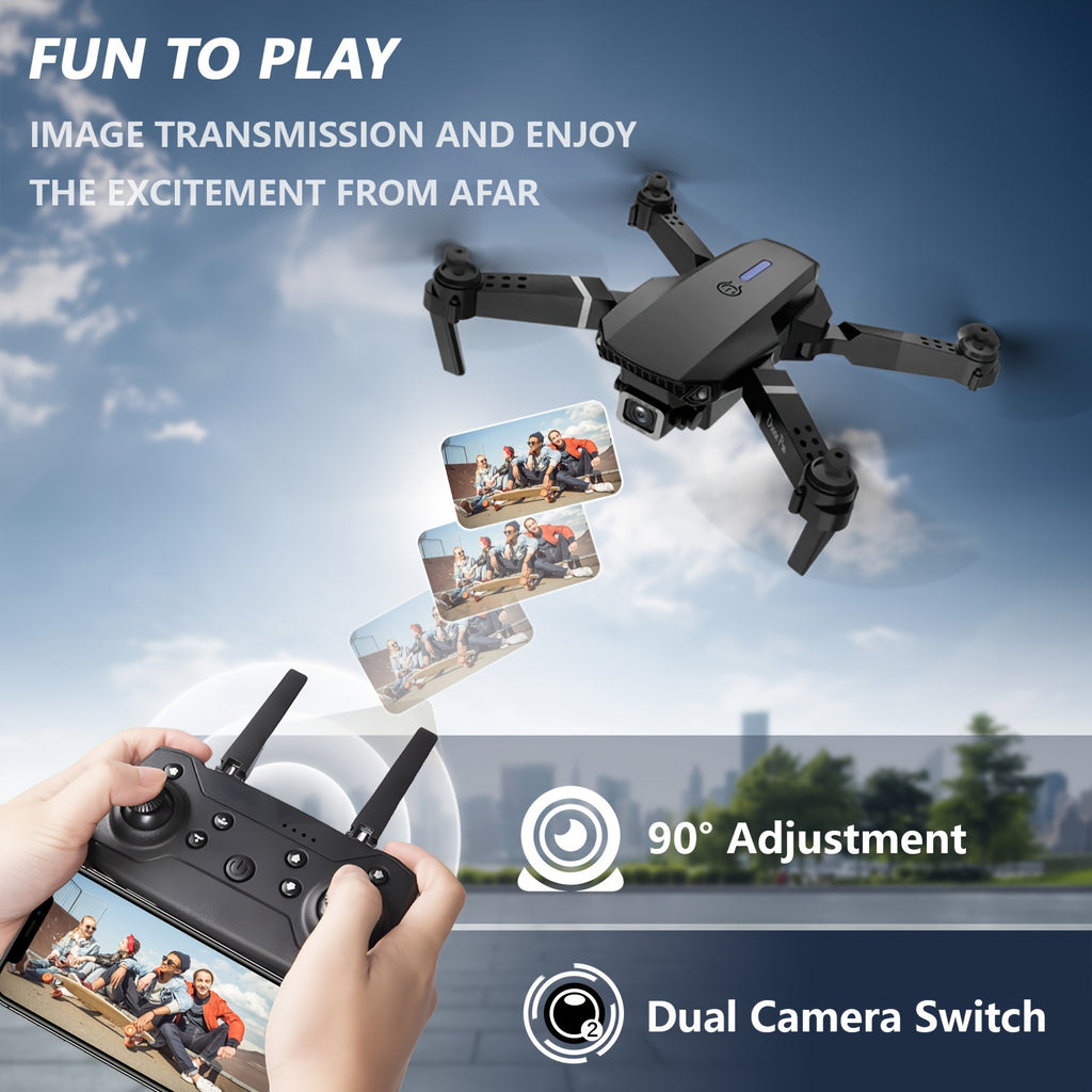 E88 Pro Dual Camera Foldable Drone - Easy One-Key Takeoff & Landing, USB Rechargeable Quadcopter for Beginners & Hobbyists, Perfect Gift for Halloween, Christmas & New Year