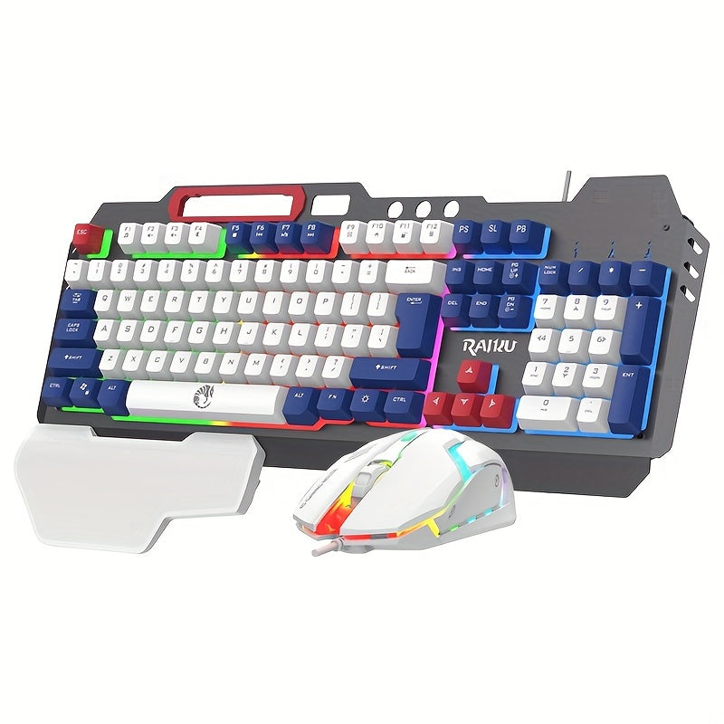 Three Colors Block Wired Keyboard And Mouse Set, Gaming Mechanical Wired Keyboard And Mouse Set Optical Backlit Gaming Keyboard Set For Gaming/Office/Laptop