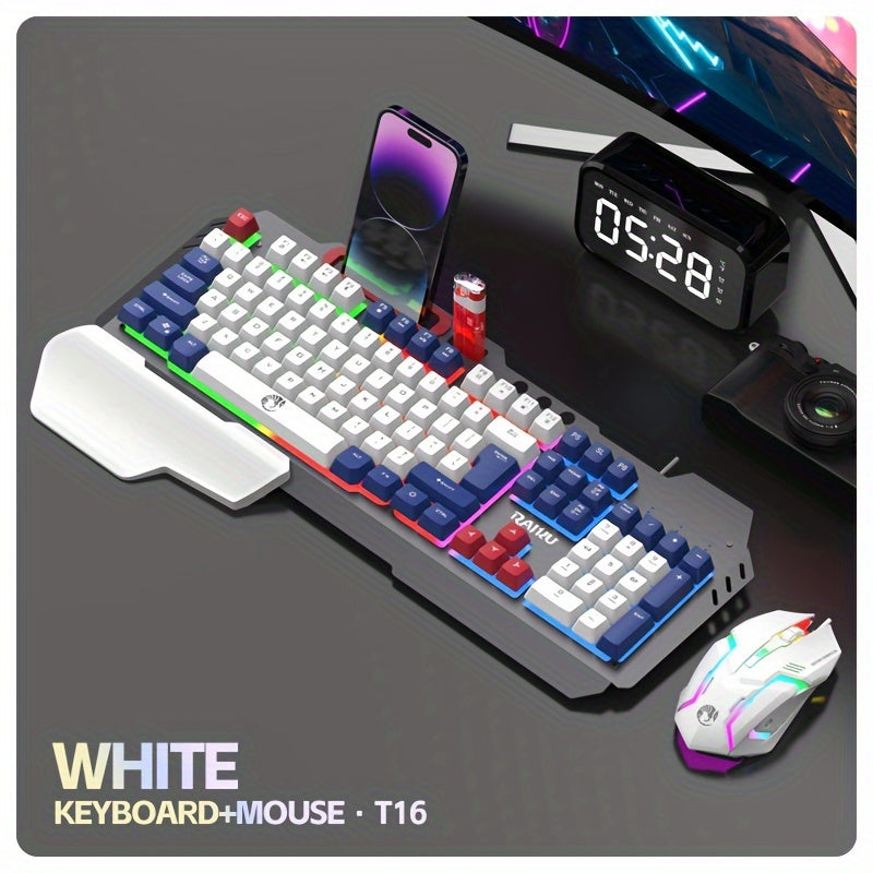 Three Colors Block Wired Keyboard And Mouse Set, Gaming Mechanical Wired Keyboard And Mouse Set Optical Backlit Gaming Keyboard Set For Gaming/Office/Laptop