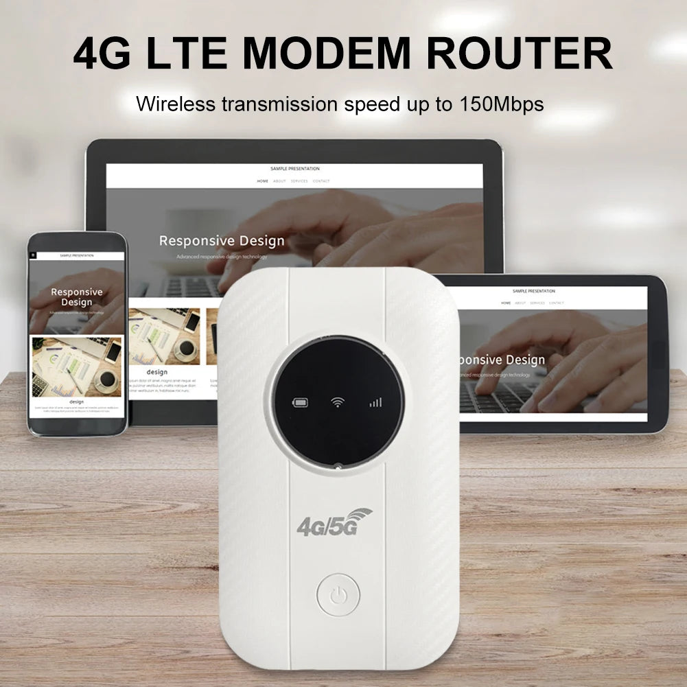 4G LTE Mobile WiFi Router 3650mAh 150Mbps Pocket Mobile Hotspot Up To 10 Users with SIM Card Slot Wireless Router for Car Travel