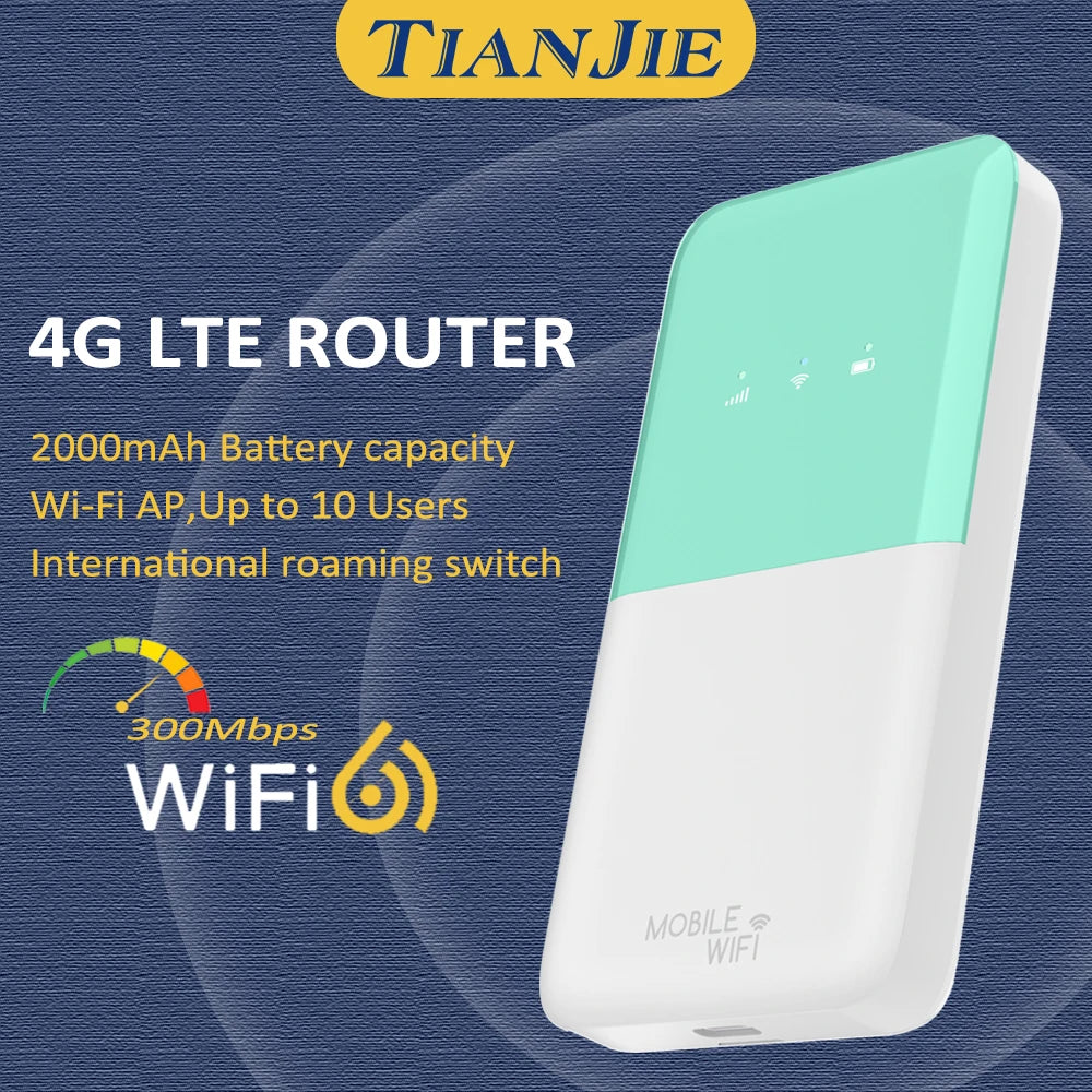 TIANJIE MF910 Wifi 6 Router Pocket Wireless Travel Router 4G LTE Portable WiFi Mobile Hotspot Covers 170 Countries 10 Users