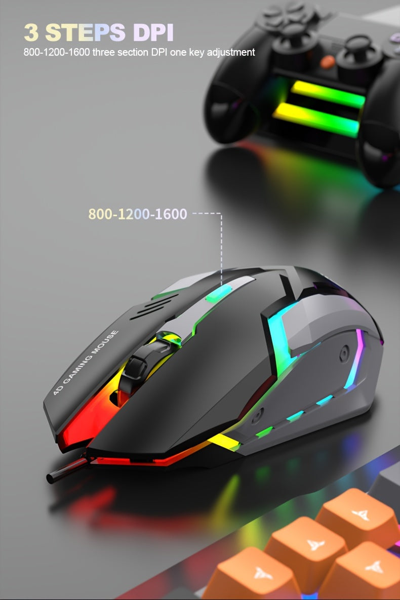 Three Colors Block Wired Keyboard And Mouse Set, Gaming Mechanical Wired Keyboard And Mouse Set Optical Backlit Gaming Keyboard Set For Gaming/Office/Laptop