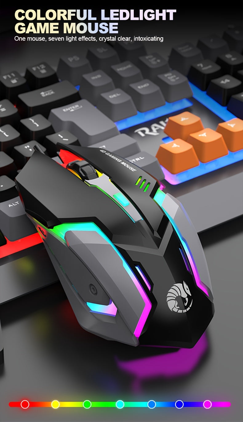 Three Colors Block Wired Keyboard And Mouse Set, Gaming Mechanical Wired Keyboard And Mouse Set Optical Backlit Gaming Keyboard Set For Gaming/Office/Laptop