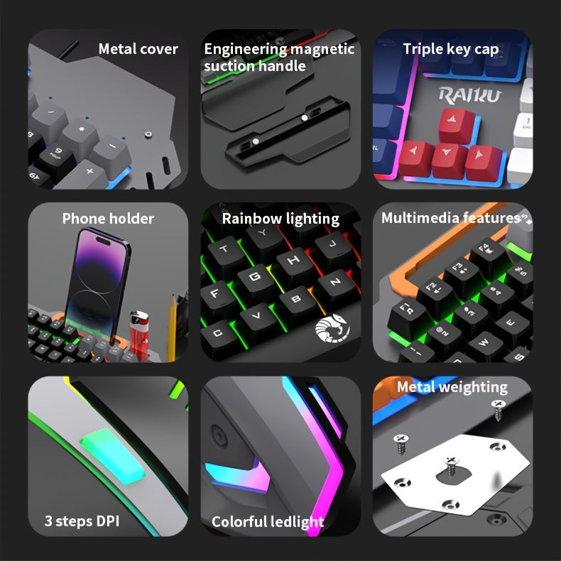 Three Colors Block Wired Keyboard And Mouse Set, Gaming Mechanical Wired Keyboard And Mouse Set Optical Backlit Gaming Keyboard Set For Gaming/Office/Laptop