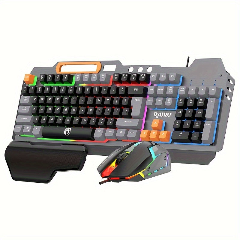 Three Colors Block Wired Keyboard And Mouse Set, Gaming Mechanical Wired Keyboard And Mouse Set Optical Backlit Gaming Keyboard Set For Gaming/Office/Laptop